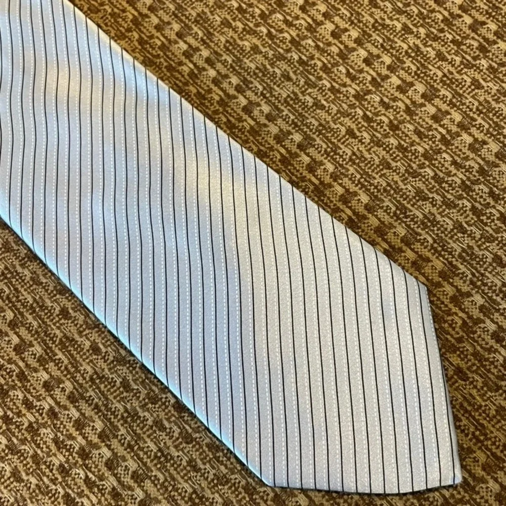 Brioni Necktie Mens Light Blue Silver Striped Silk Italy Wedding Luxury Formal